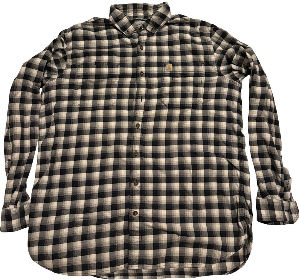 Carhartt Men’s XL Tall Black Gray Plaid Flannel Long Sleeve Shirt Relaxed Fit